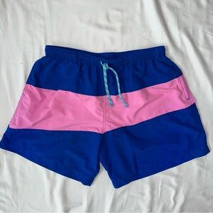 Retro Blue and Pink Colorblock Swim Trunks Size XL